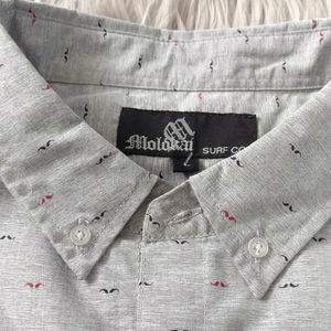 Men's button up. Mustache print.